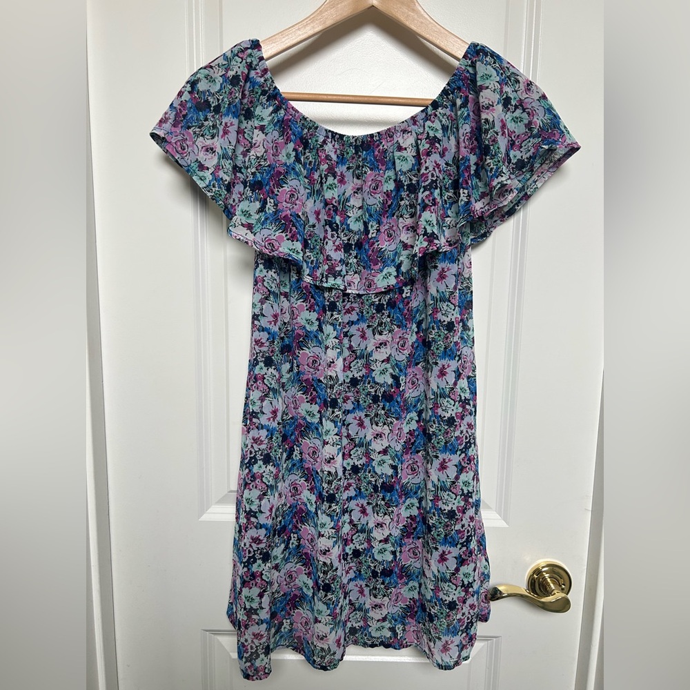 S peechless Floral Off-the-Shoulder Ruffle Dress - Size XS
